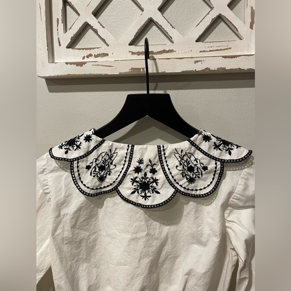 Zara Girls Cropped Button Up Blouse With Embroidered Bib Collar In White Size 8 - Picture 7 of 7